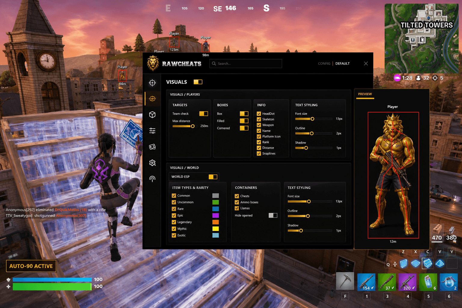 Best Fortnite Build Macros in 2026 — What Actually Works — in-game screenshot showing RawCheats overlay