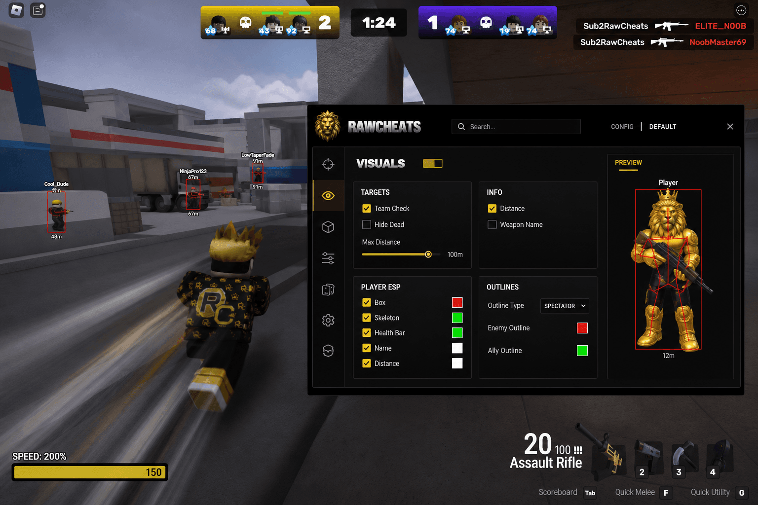 Roblox Speed Hack — Speed Hack (2026) — in-game screenshot showing RawCheats overlay