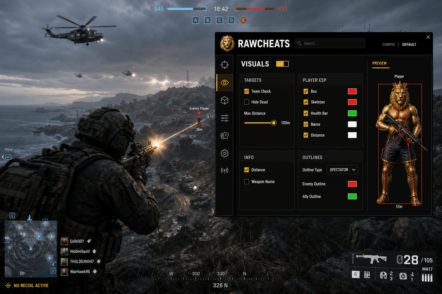 Best Battlefield 6 No Recoil in 2026 — What Actually Works — in-game screenshot showing RawCheats overlay