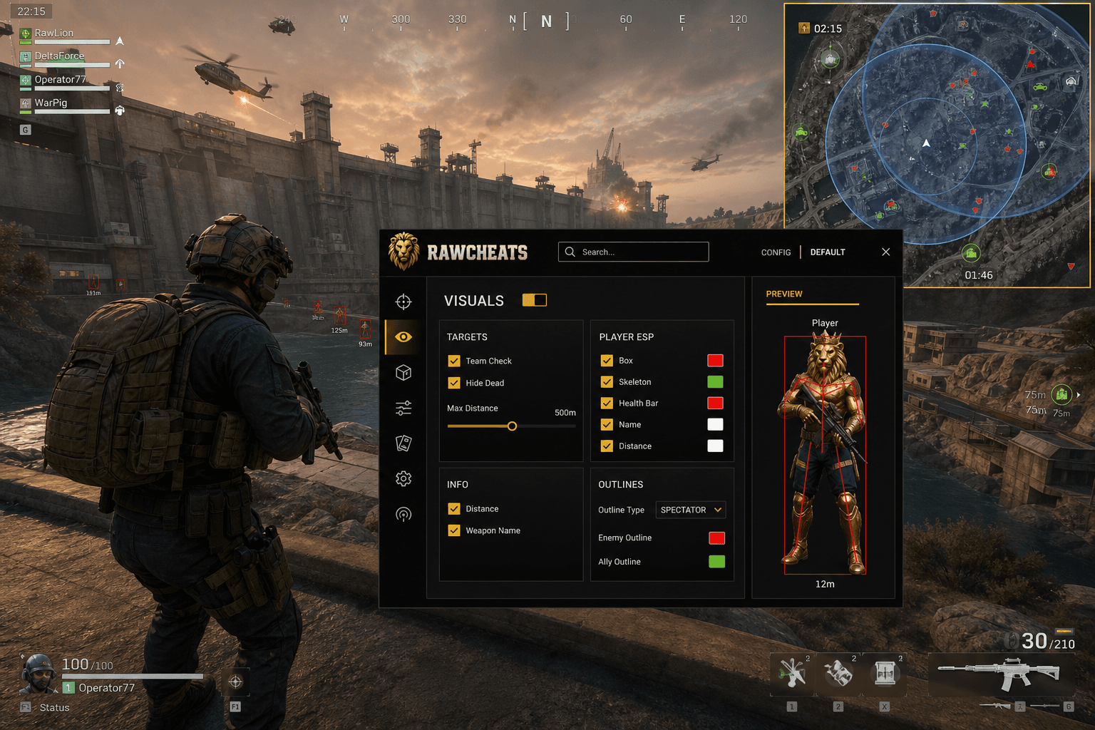 Best Delta Force Radar in 2026 — What Actually Works — in-game screenshot showing RawCheats overlay