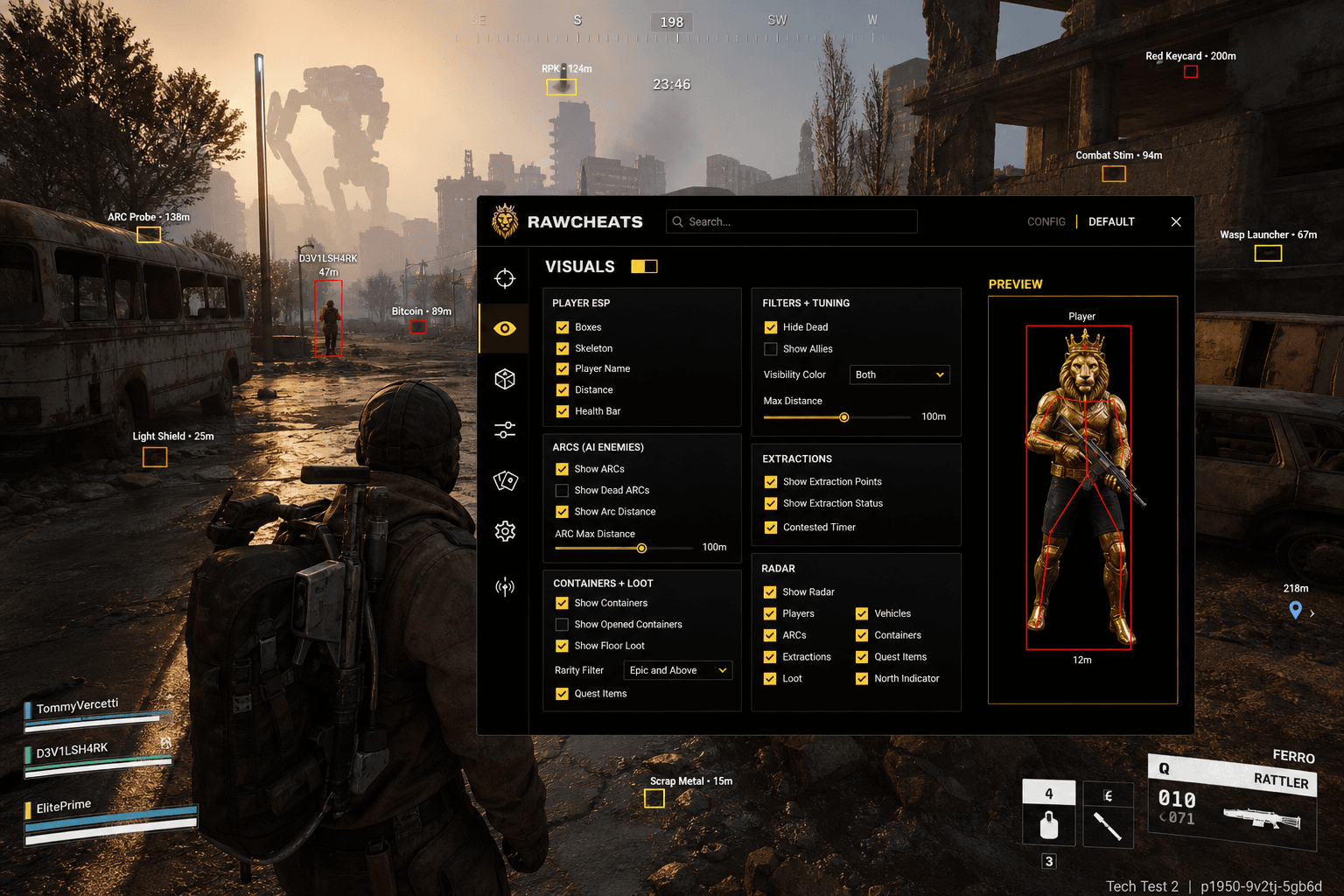 ARC Raiders Loot Esp — Stash & Loot Tracker (2026) — in-game screenshot showing RawCheats overlay