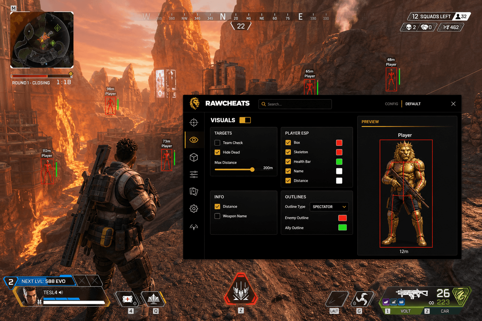 Apex Legends ESP — Player & World ESP (2026) — in-game screenshot showing RawCheats overlay