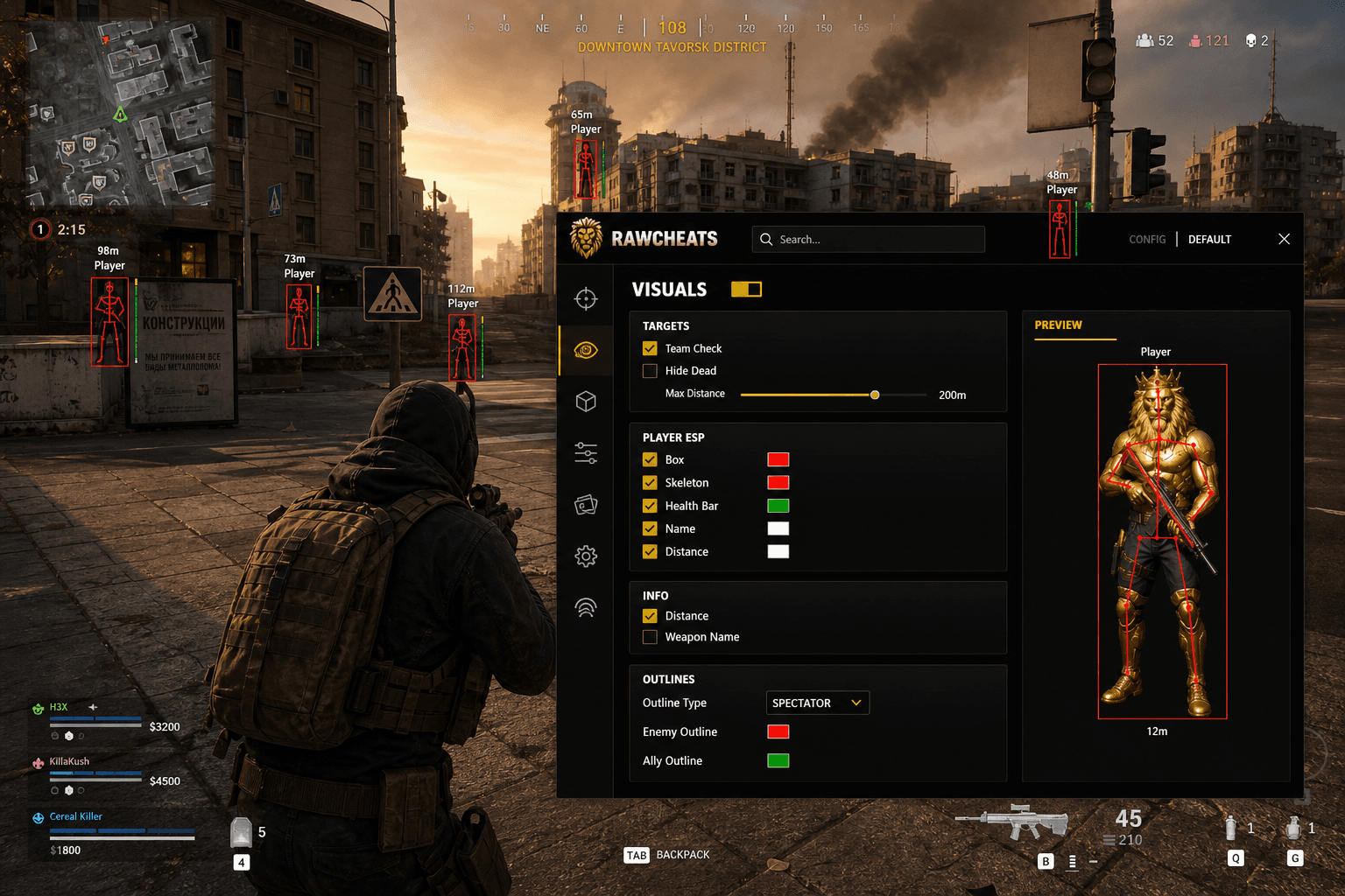 Call of Duty: Warzone ESP — Player & World ESP (2026) — in-game screenshot showing RawCheats overlay
