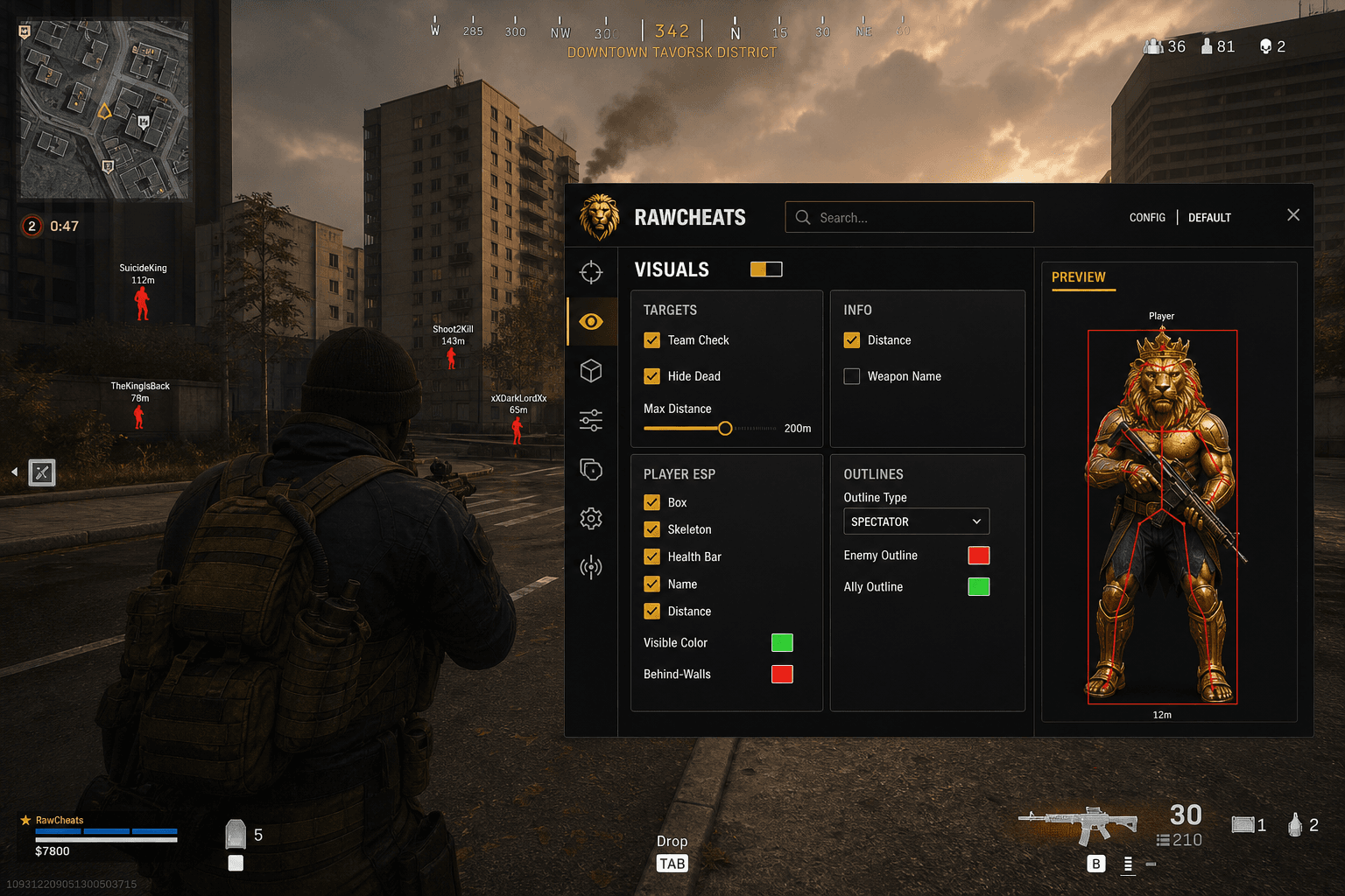 Call of Duty: Warzone Wallhack — Through-Wall Vision (2026) — in-game screenshot showing RawCheats overlay
