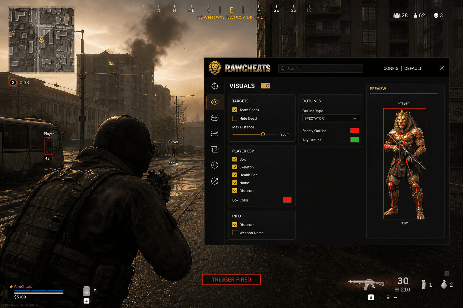 Call of Duty: Warzone Triggerbot — Auto-Fire Reaction (2026) — in-game screenshot showing RawCheats overlay