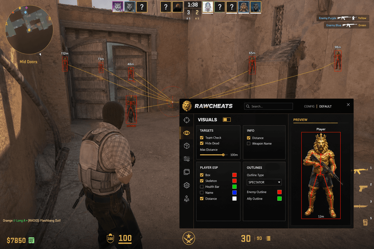Counter-Strike 2 Aimbot — Silent Aim & Humanizer (2026) — in-game screenshot showing RawCheats overlay