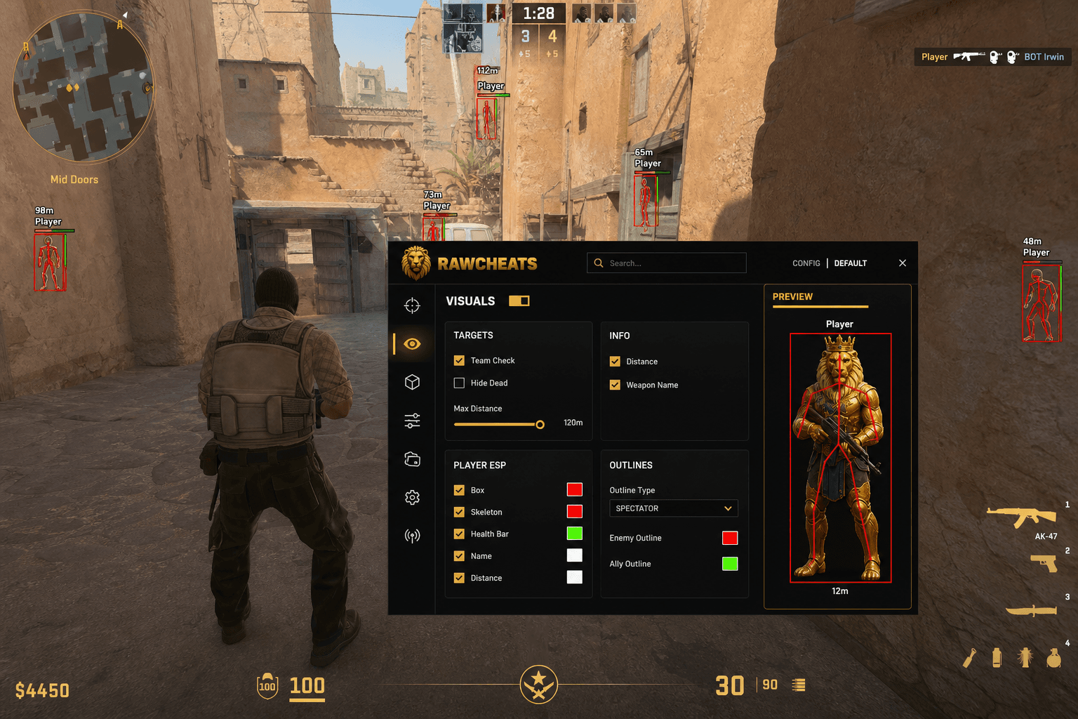 Counter-Strike 2 ESP — Player & World ESP (2026) — in-game screenshot showing RawCheats overlay