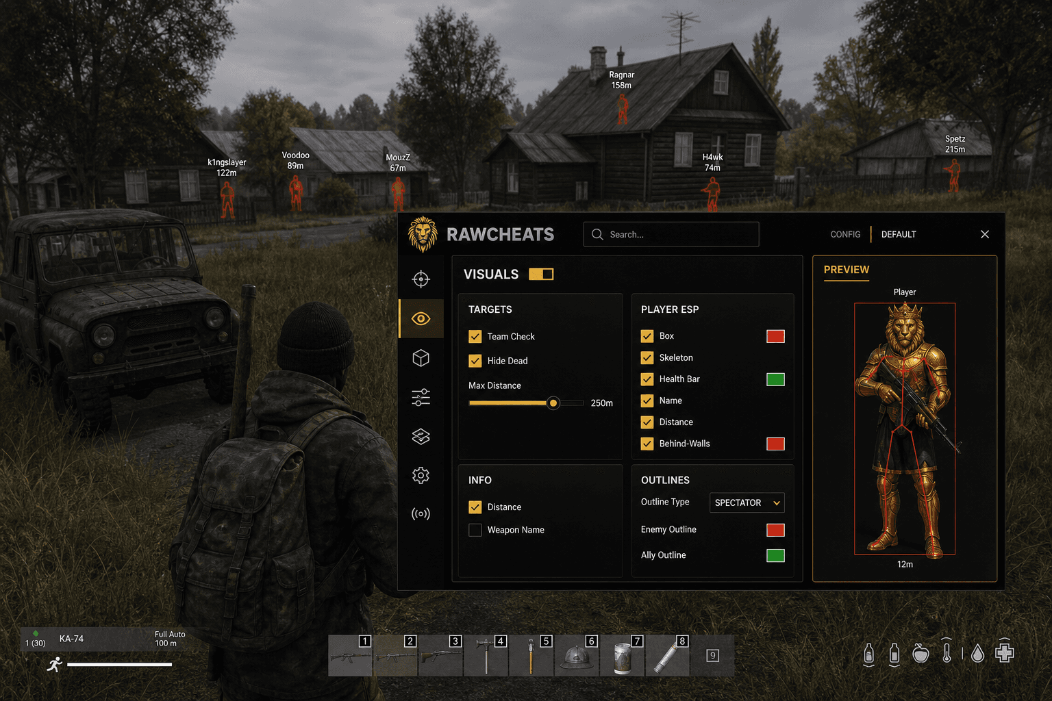 DayZ Wallhack — Through-Wall Vision (2026) — in-game screenshot showing RawCheats overlay