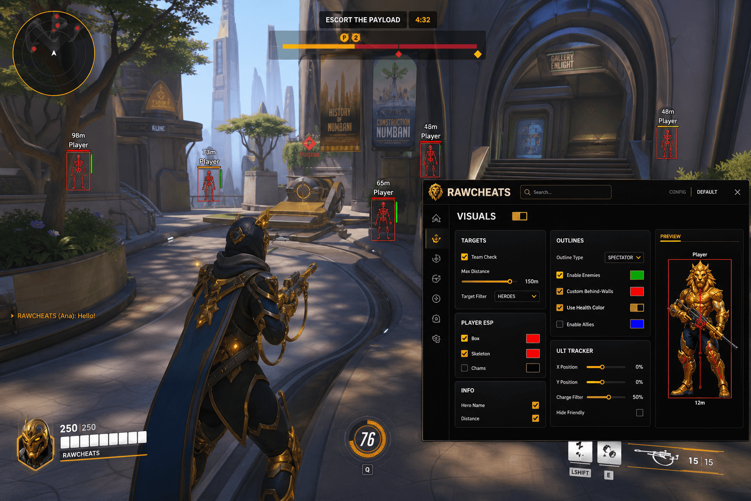 Best Overwatch 2 Cheats (2026) — in-game screenshot showing RawCheats overlay