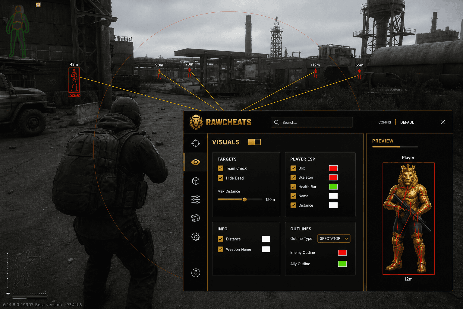 Escape from Tarkov Aimbot — Silent Aim & Humanizer (2026) — in-game screenshot showing RawCheats overlay