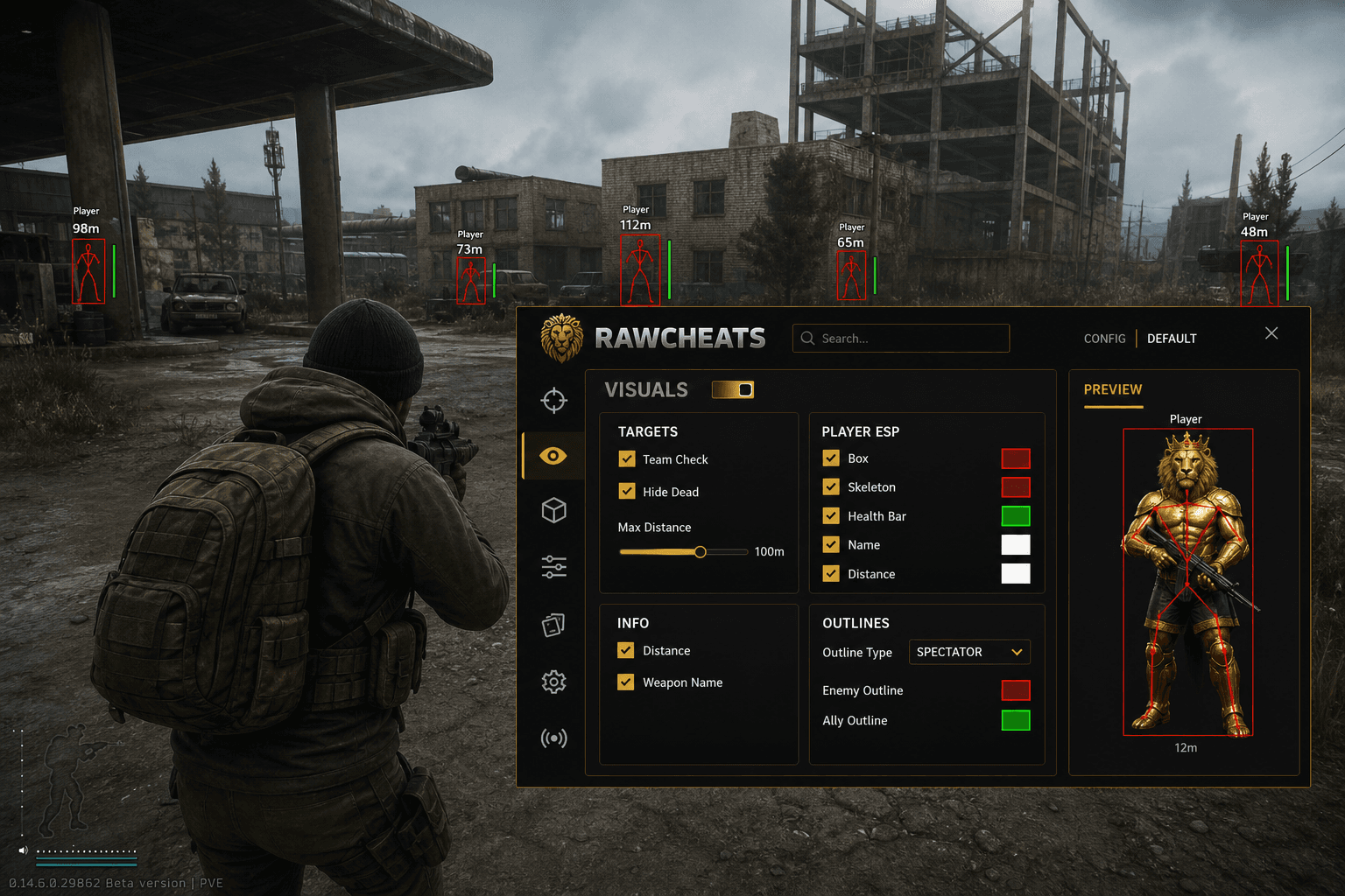 Escape from Tarkov ESP — Player & World ESP (2026) — in-game screenshot showing RawCheats overlay