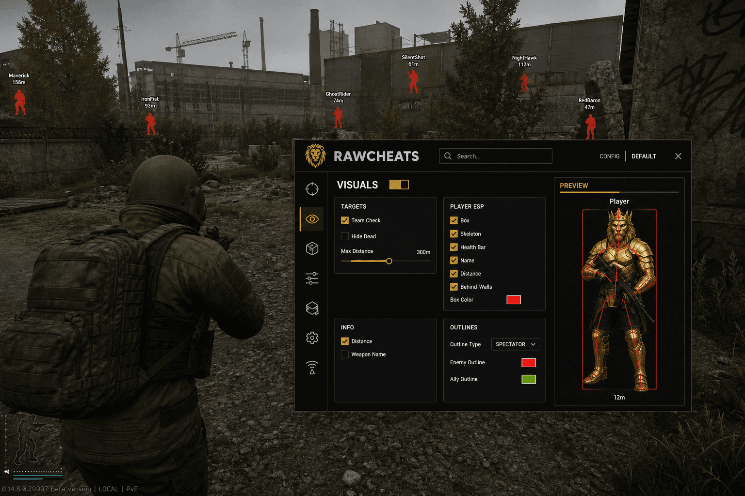 Escape from Tarkov Wallhack — Through-Wall Vision (2026) — in-game screenshot showing RawCheats overlay
