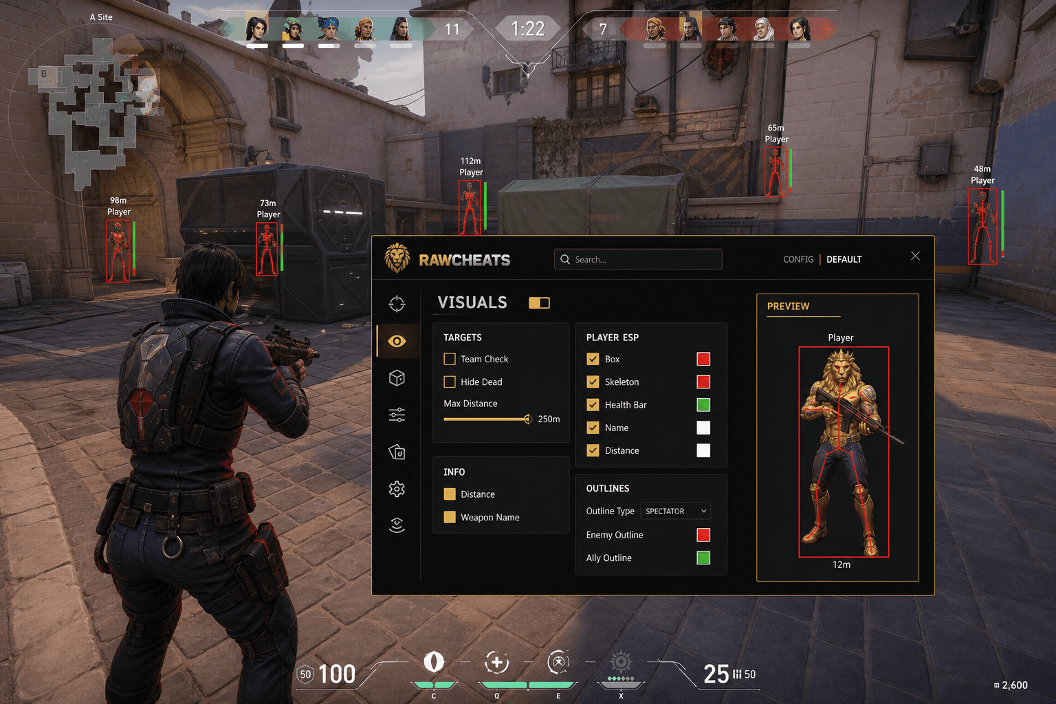 Valorant ESP — Player & World ESP (2026) — in-game screenshot showing RawCheats overlay