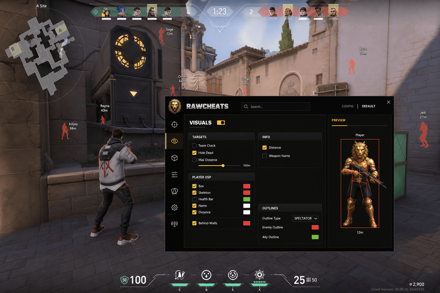 Valorant Wallhack — Through-Wall Vision (2026) — in-game screenshot showing RawCheats overlay