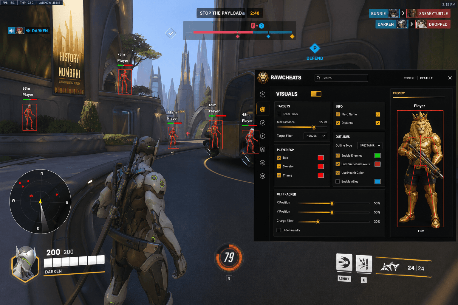 Undetected Overwatch 2 Cheats (2026) — in-game screenshot showing RawCheats overlay