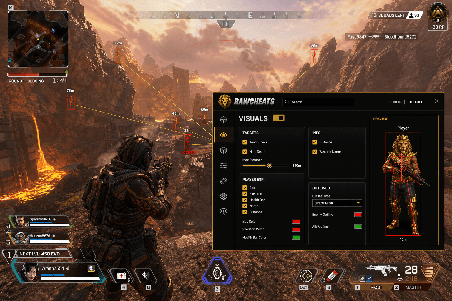 Best Apex Legends Aimbot in 2026 — What Actually Works — in-game screenshot showing RawCheats overlay
