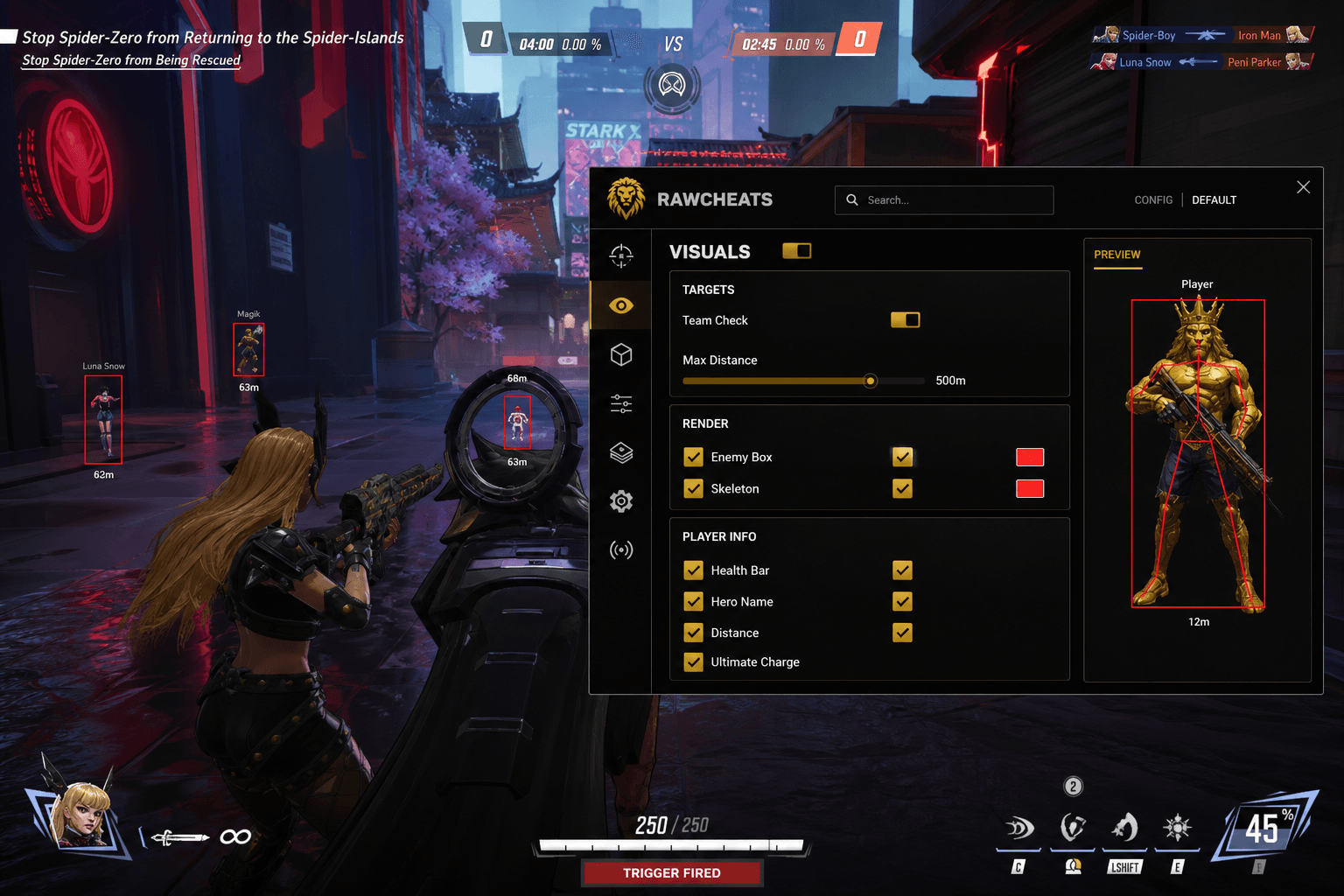 Best Marvel Rivals Triggerbot in 2026 — What Actually Works — in-game screenshot showing RawCheats overlay