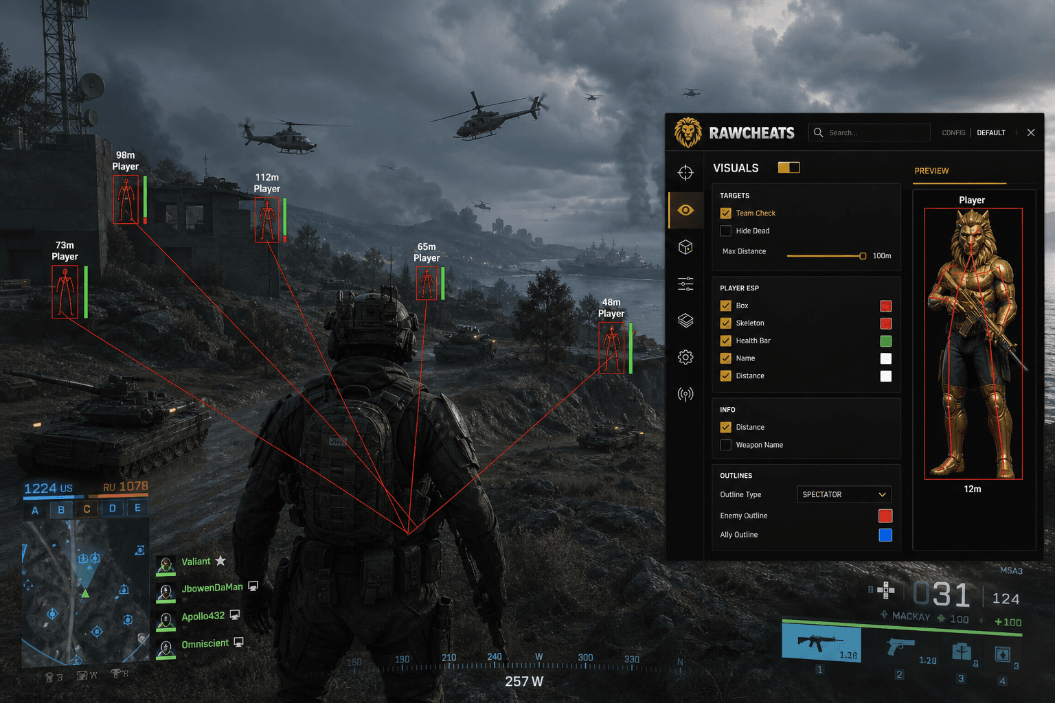 Best Battlefield 6 Cheats (2026) — in-game screenshot showing RawCheats overlay