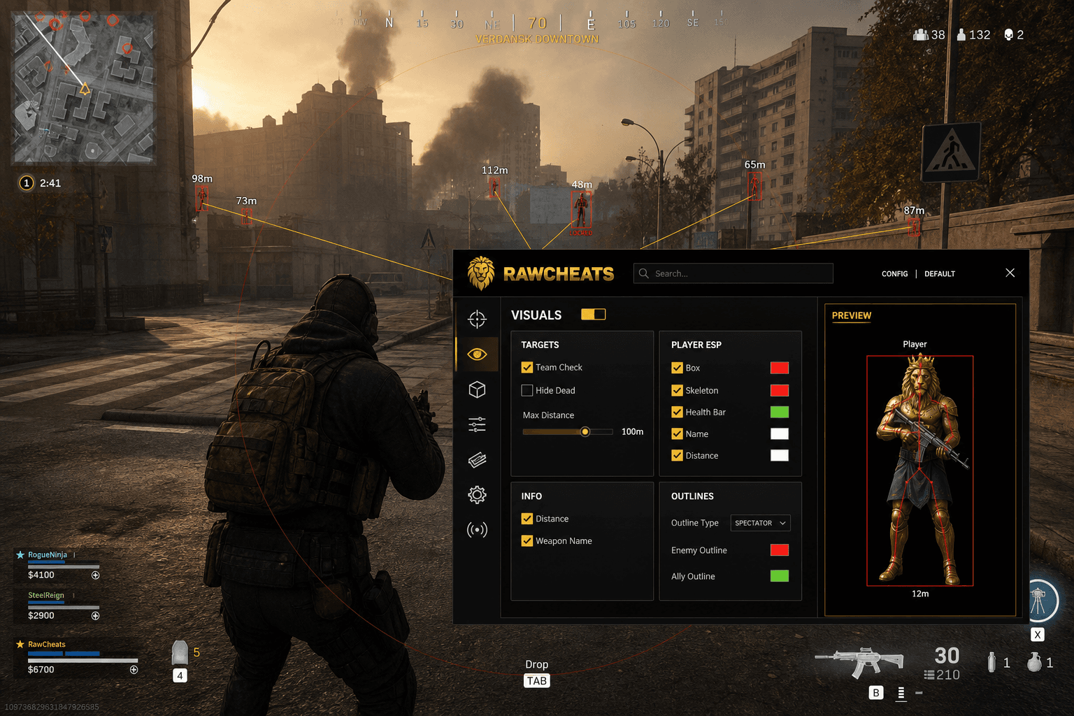Best Call of Duty: Warzone Aimbot in 2026 — What Actually Works — in-game screenshot showing RawCheats overlay