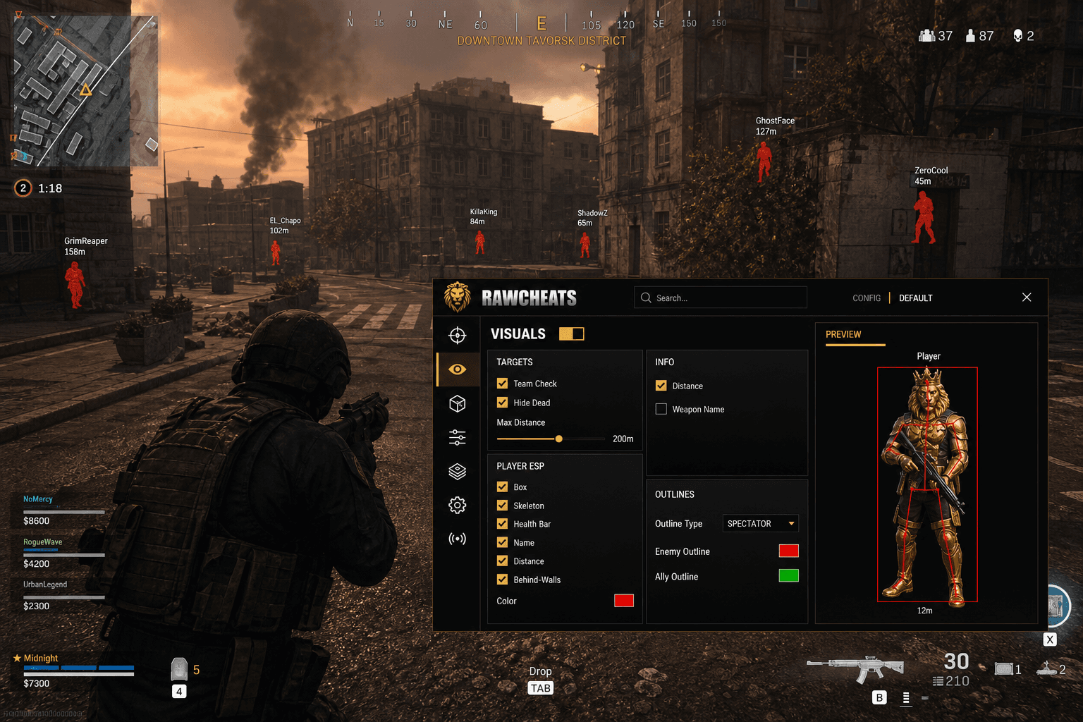 Best Call of Duty: Warzone Wallhack in 2026 — What Actually Works — in-game screenshot showing RawCheats overlay