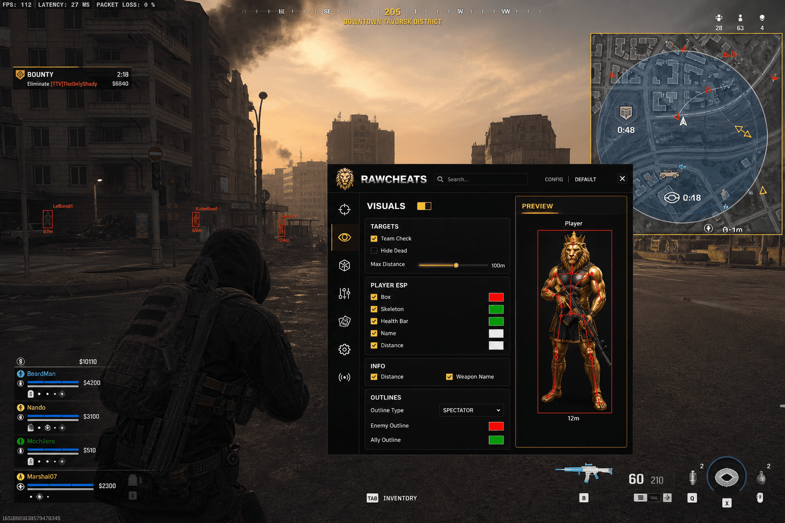 Call of Duty: Warzone Radar — Squad Tracker & Timer (2026) — in-game screenshot showing RawCheats overlay
