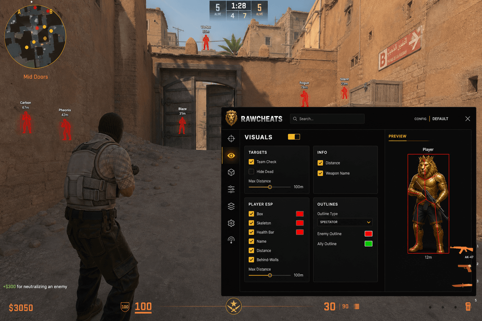 Best Counter-Strike 2 Wallhack in 2026 — What Actually Works — in-game screenshot showing RawCheats overlay