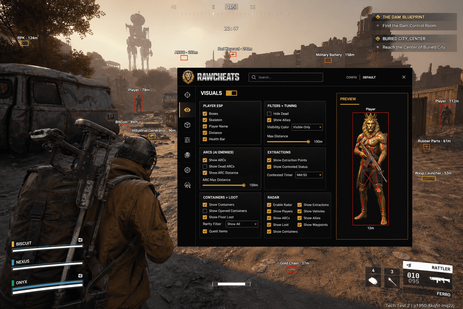 Best ARC Raiders Loot Esp in 2026 — What Actually Works — in-game screenshot showing RawCheats overlay