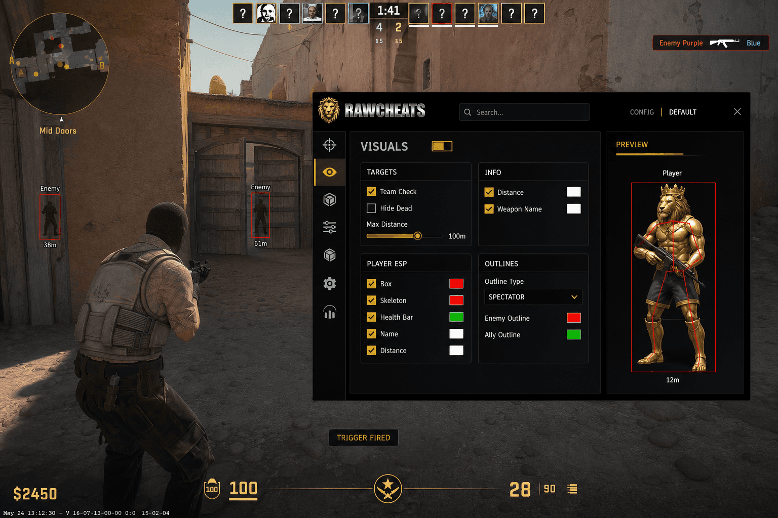 Best Counter-Strike 2 Triggerbot in 2026 — What Actually Works — in-game screenshot showing RawCheats overlay