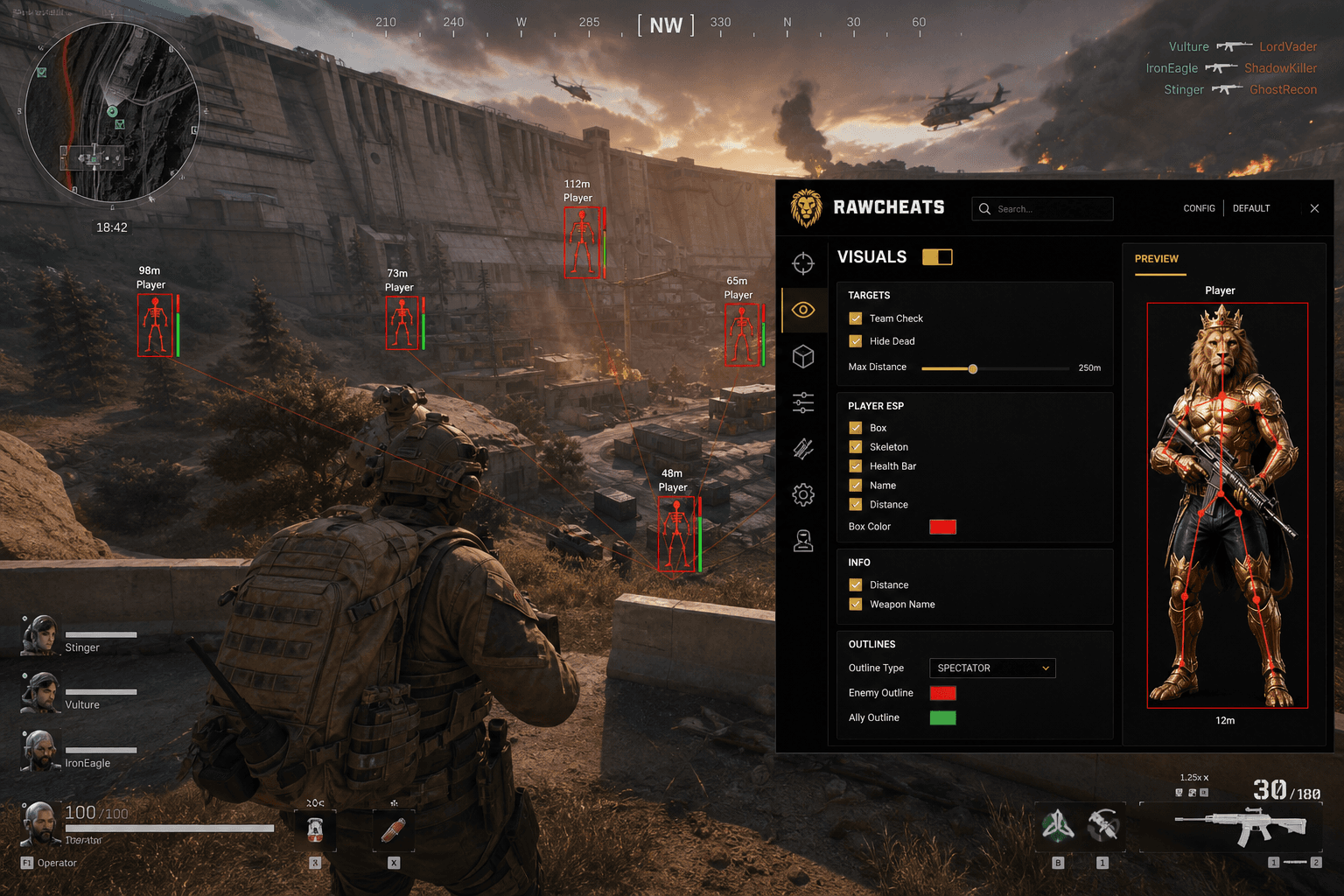 Best Delta Force Cheats (2026) — in-game screenshot showing RawCheats overlay