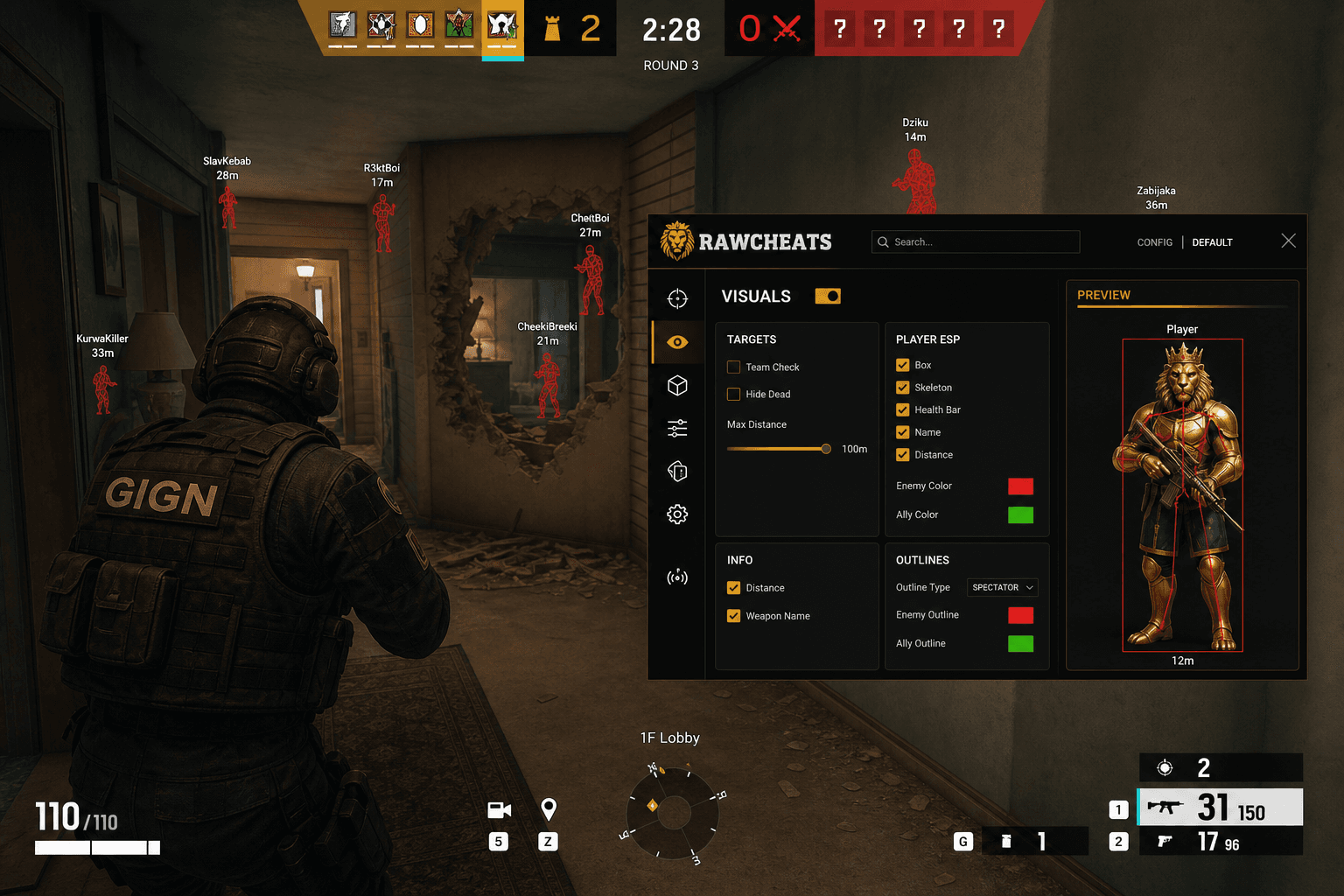 Best Rainbow Six Siege X Wallhack in 2026 — What Actually Works — in-game screenshot showing RawCheats overlay