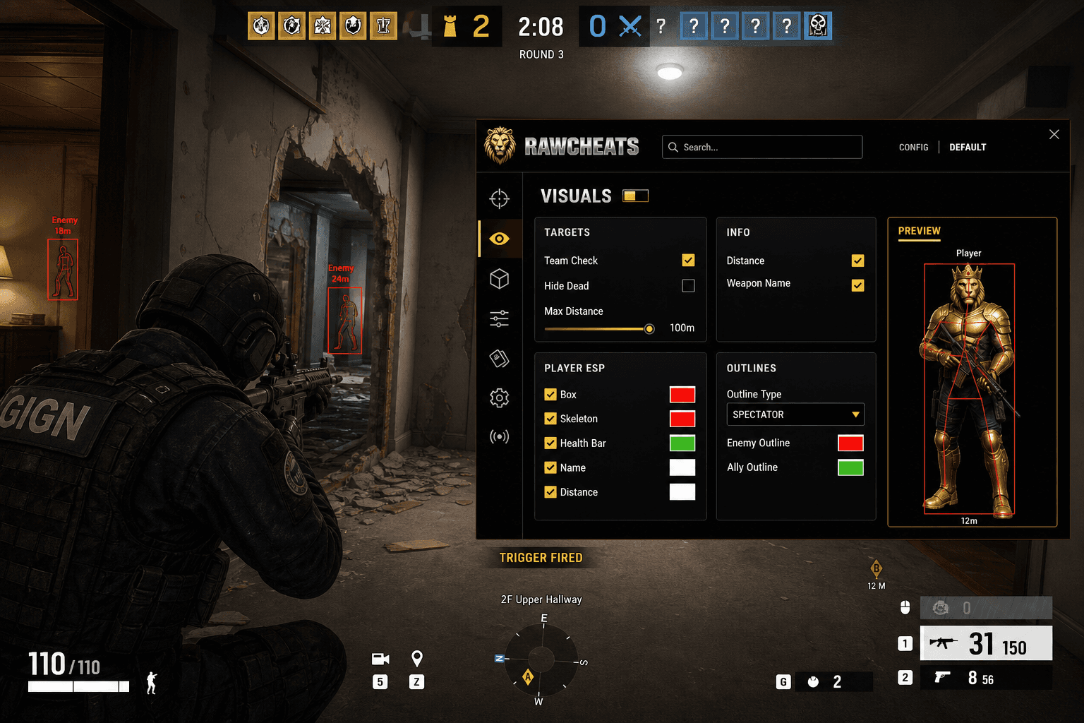 Best Rainbow Six Siege X Triggerbot in 2026 — What Actually Works — in-game screenshot showing RawCheats overlay