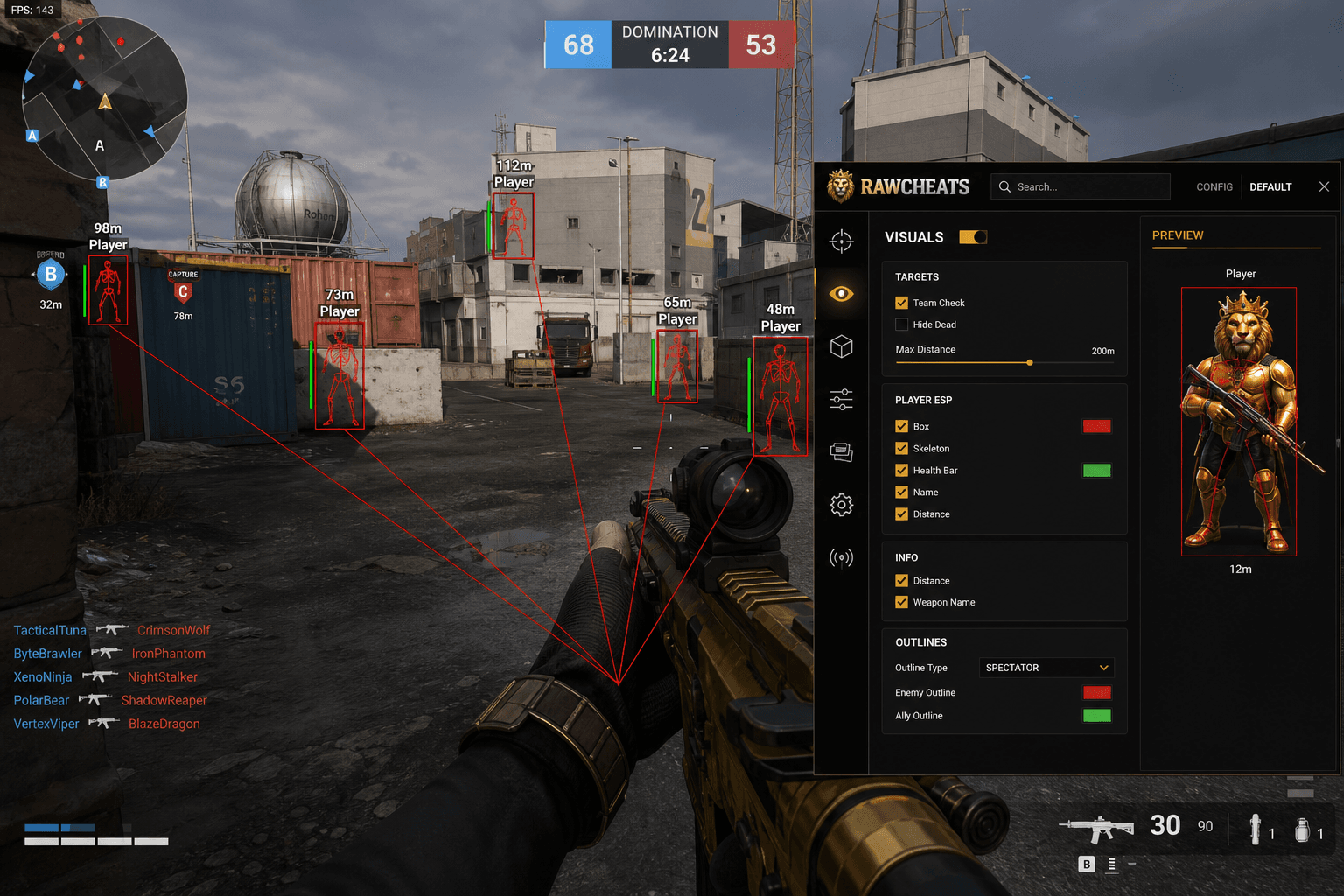 Best Roblox Cheats (2026) — in-game screenshot showing RawCheats overlay