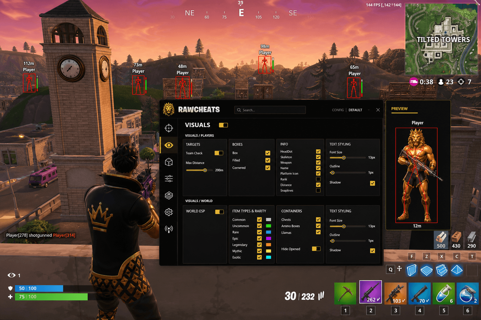Fortnite Esp — Player & World ESP (2026) — in-game screenshot showing RawCheats overlay