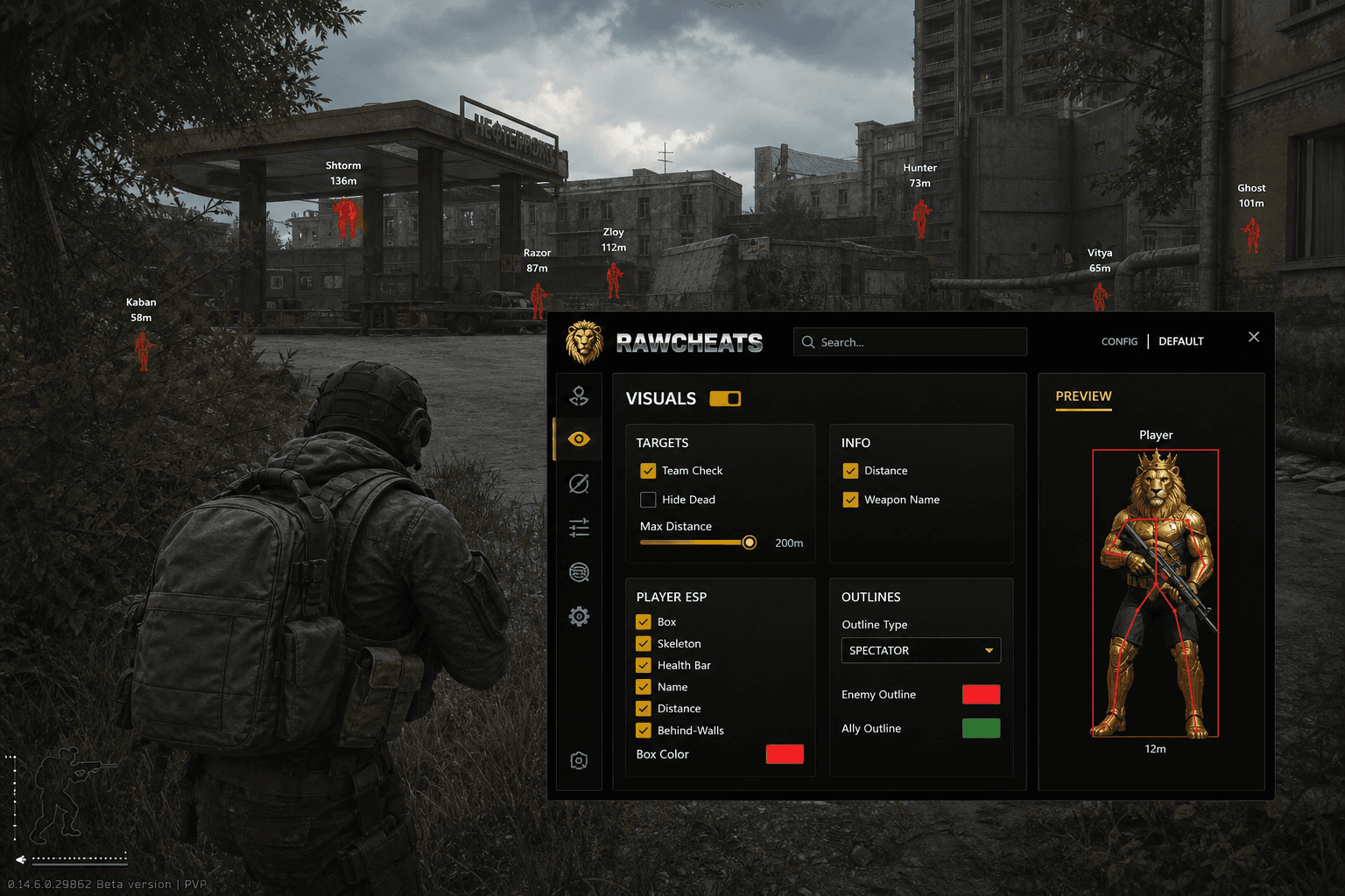 Best Escape from Tarkov Wallhack in 2026 — What Actually Works — in-game screenshot showing RawCheats overlay