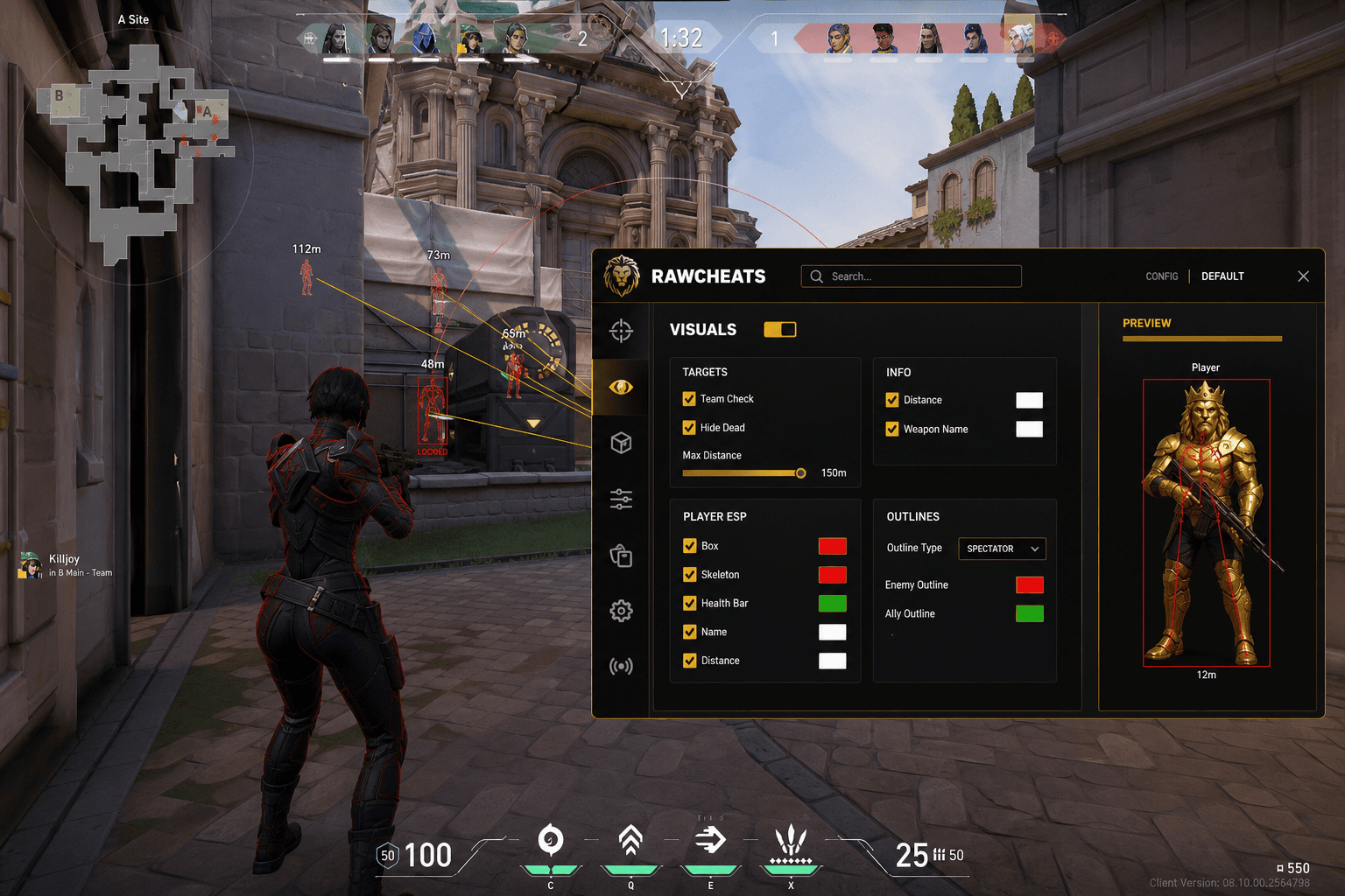 Best Valorant Aimbot in 2026 — What Actually Works — in-game screenshot showing RawCheats overlay