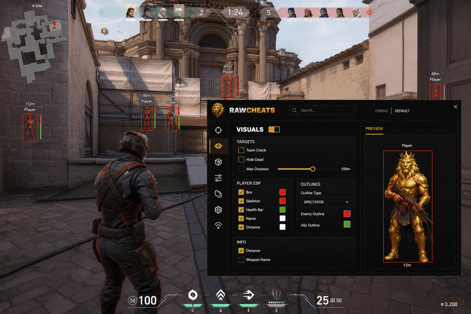 Best Valorant ESP in 2026 — What Actually Works — in-game screenshot showing RawCheats overlay