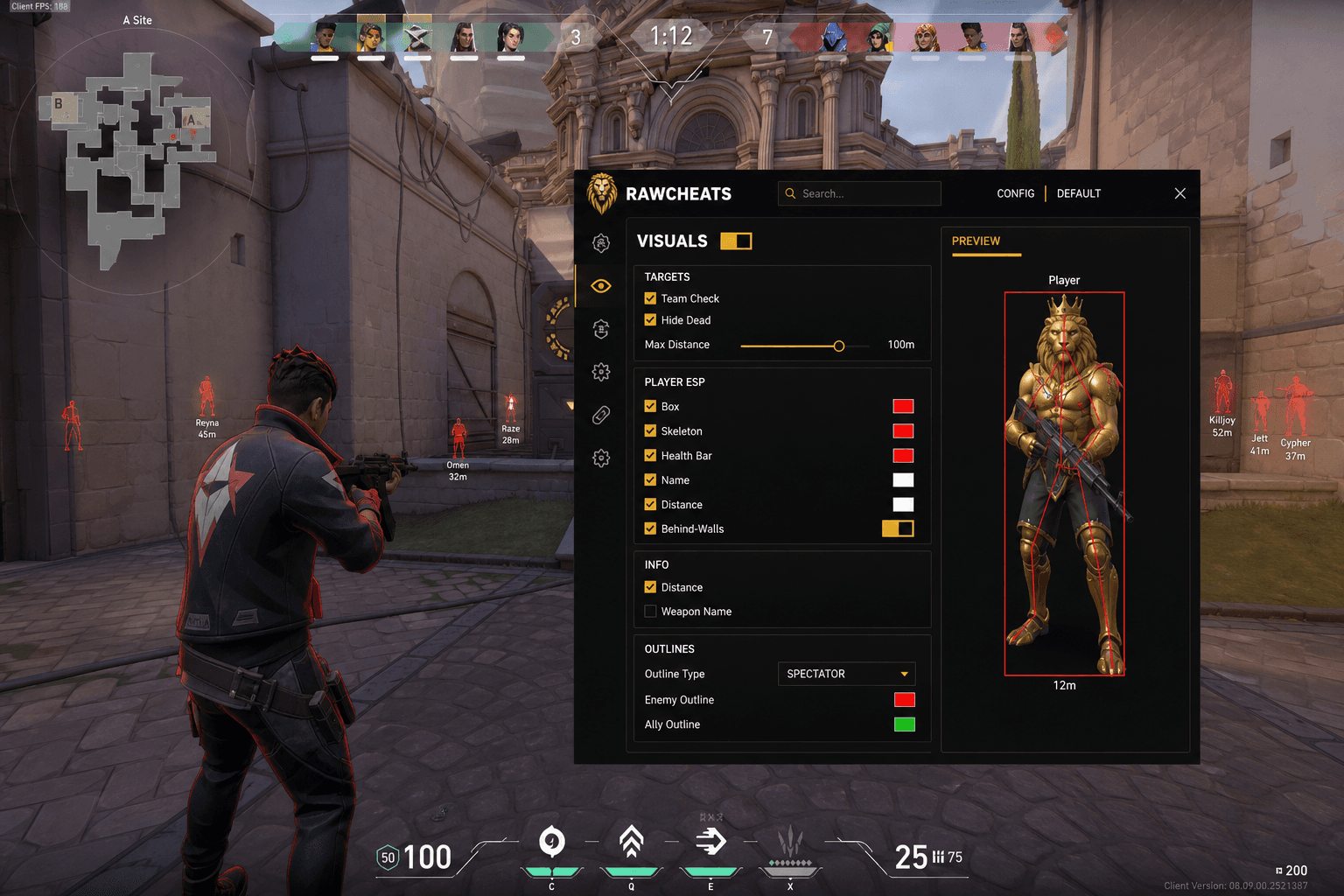 Best Valorant Wallhack in 2026 — What Actually Works — in-game screenshot showing RawCheats overlay