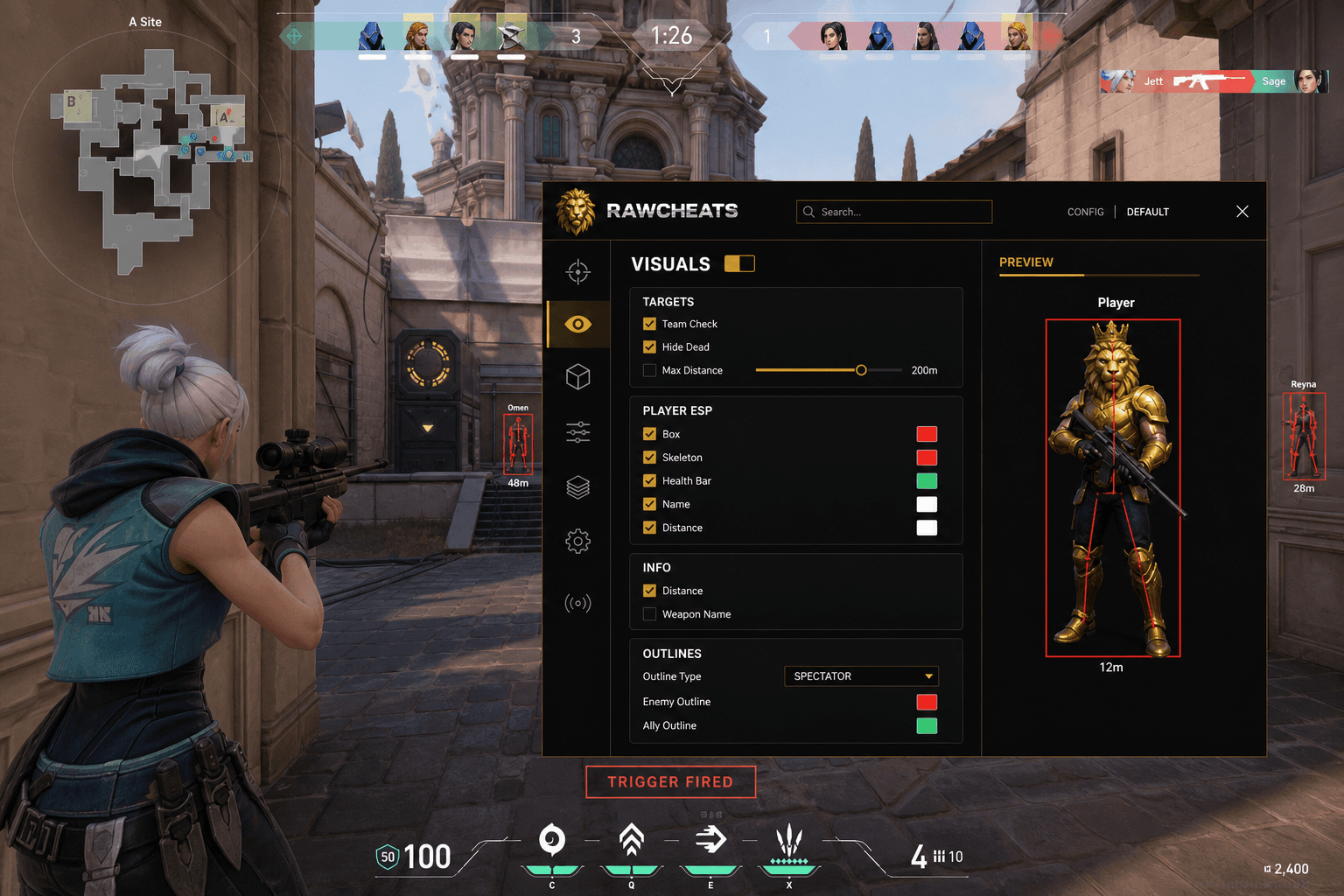 Best Valorant Triggerbot in 2026 — What Actually Works — in-game screenshot showing RawCheats overlay