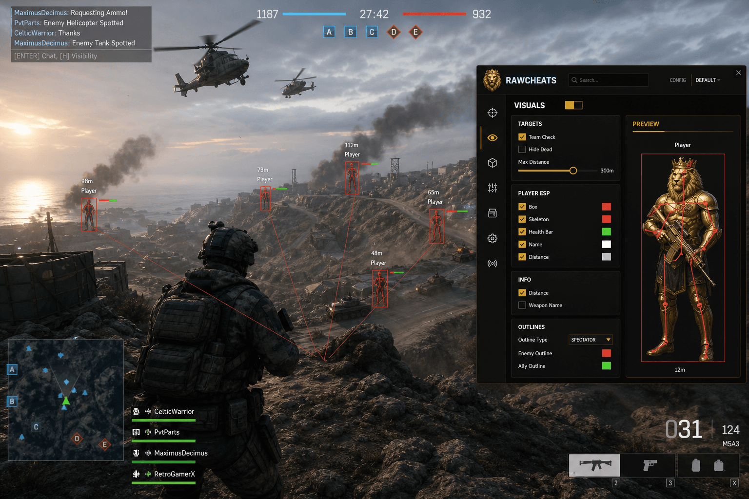 Undetected Battlefield 6 Cheats (2026) — in-game screenshot showing RawCheats overlay