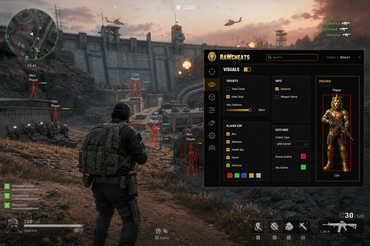 Undetected Delta Force Cheats (2026) — in-game screenshot showing RawCheats overlay