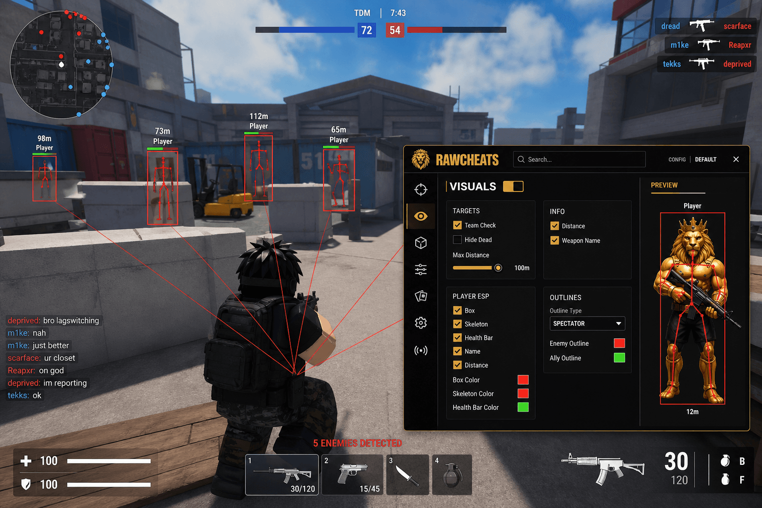 Undetected Roblox Cheats (2026) — in-game screenshot showing RawCheats overlay