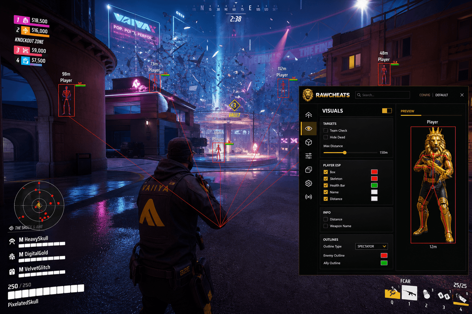 Undetected The Finals Cheats (2026) — in-game screenshot showing RawCheats overlay