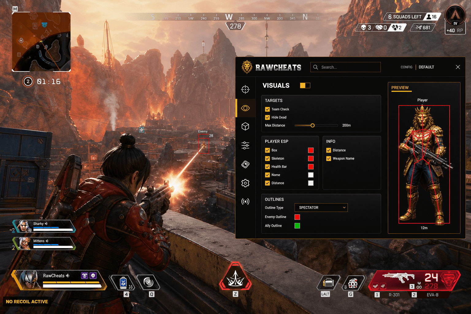 Best Apex Legends No Recoil in 2026 — What Actually Works — in-game screenshot showing RawCheats overlay
