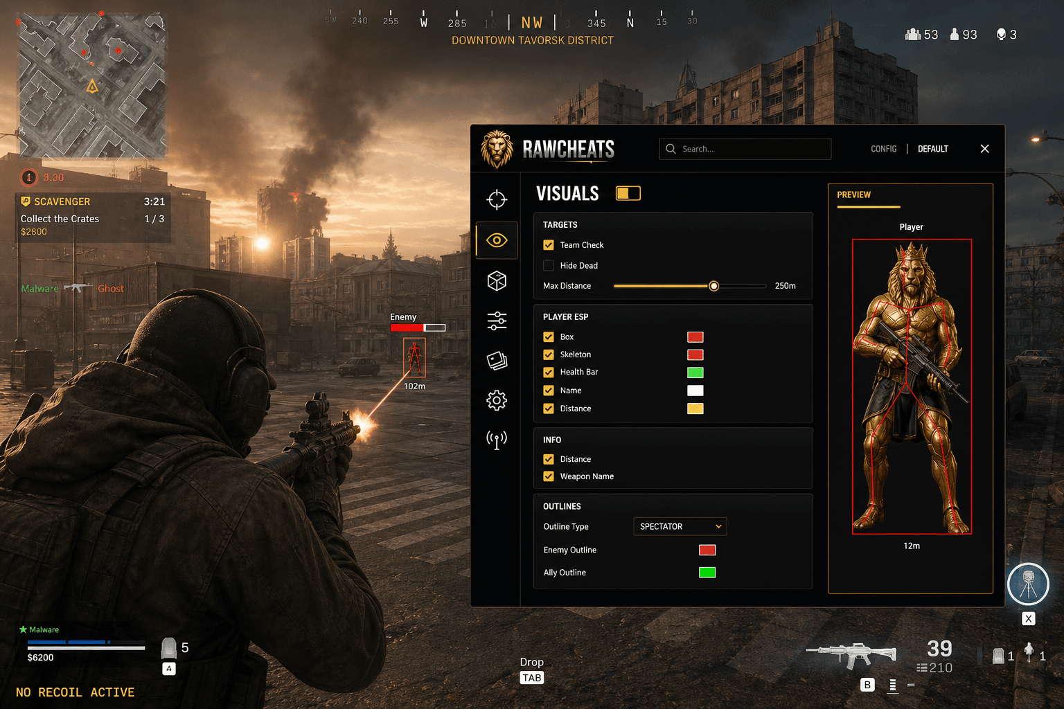 Best Call of Duty: Warzone No Recoil in 2026 — What Actually Works — in-game screenshot showing RawCheats overlay