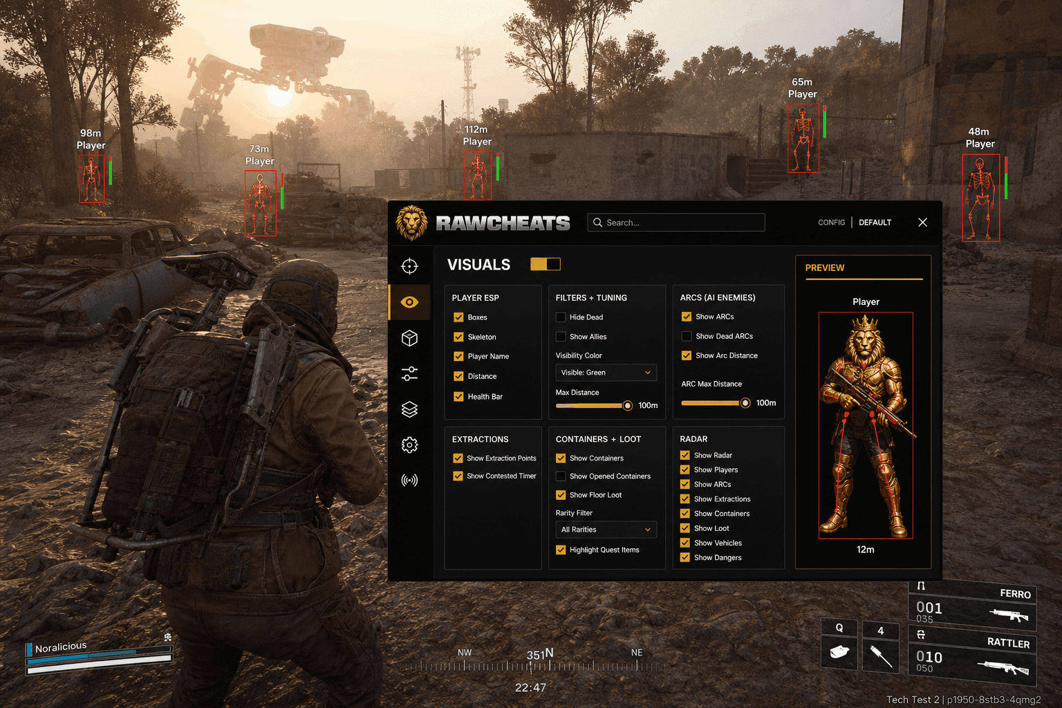 ARC Raiders Esp — Player & World ESP (2026) — in-game screenshot showing RawCheats overlay