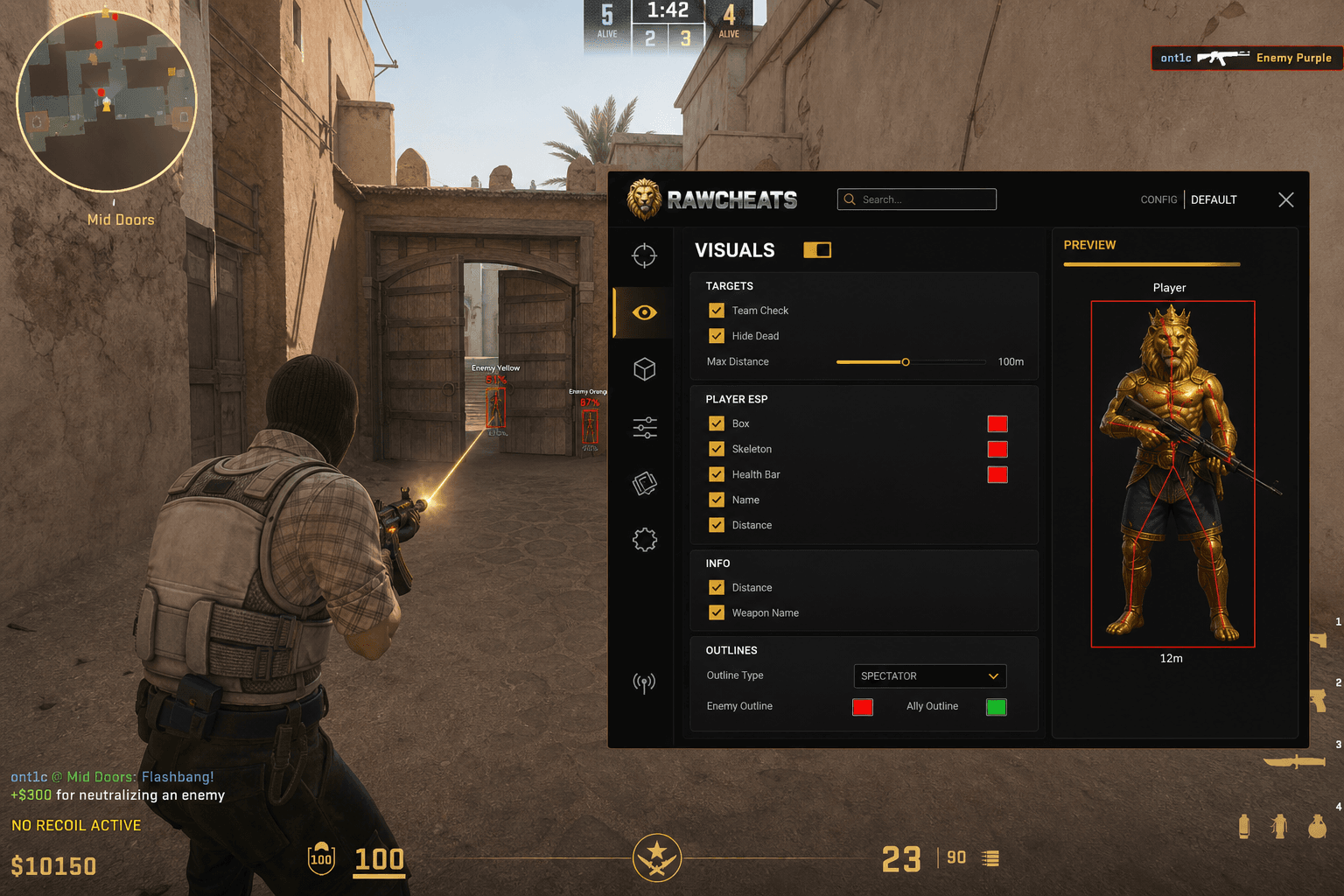 Best Counter-Strike 2 No Recoil in 2026 — What Actually Works — in-game screenshot showing RawCheats overlay