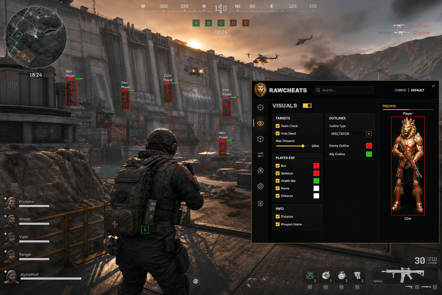 Cheap Delta Force Cheats (2026) — in-game screenshot showing RawCheats overlay
