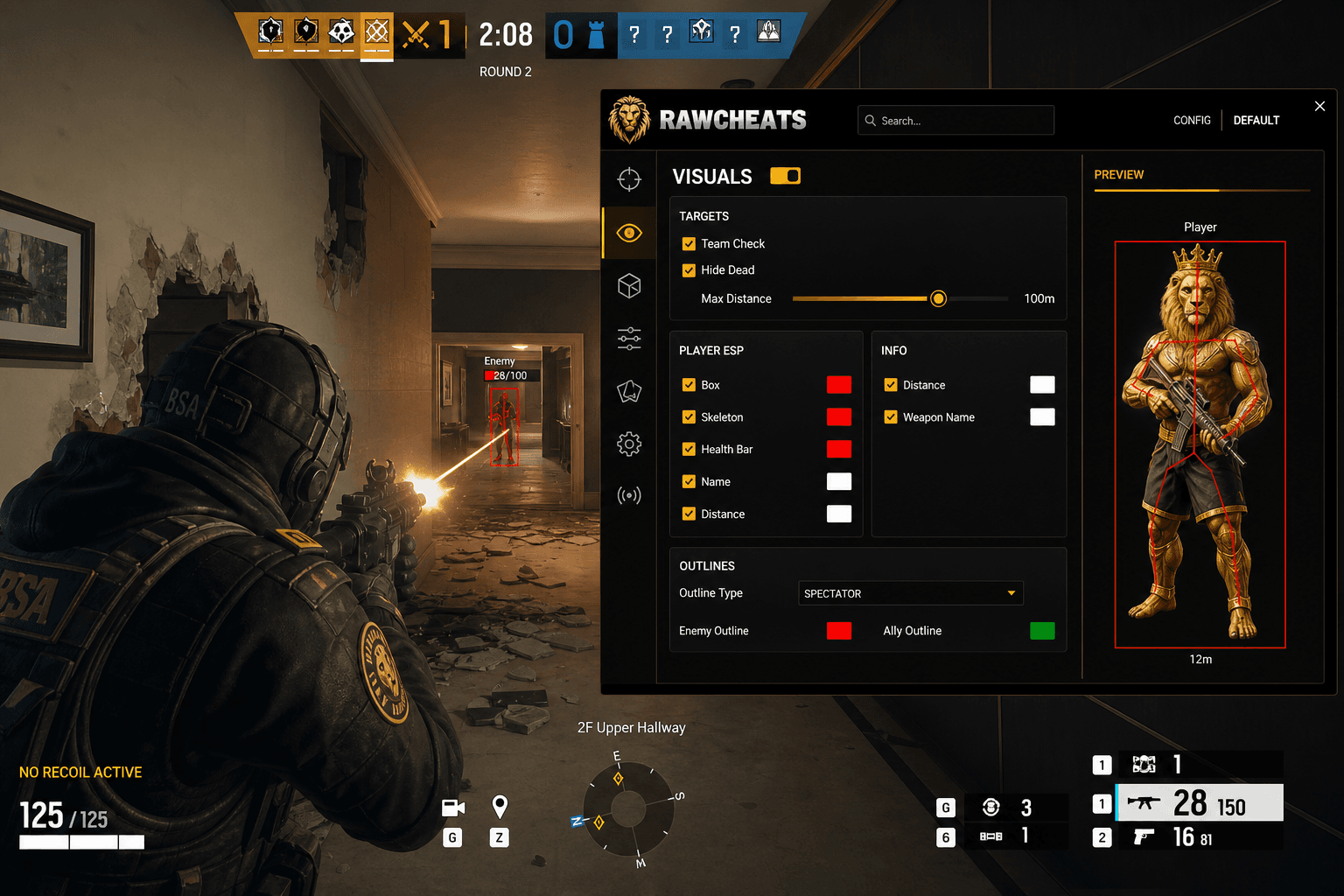 Best Rainbow Six Siege X No Recoil in 2026 — What Actually Works — in-game screenshot showing RawCheats overlay