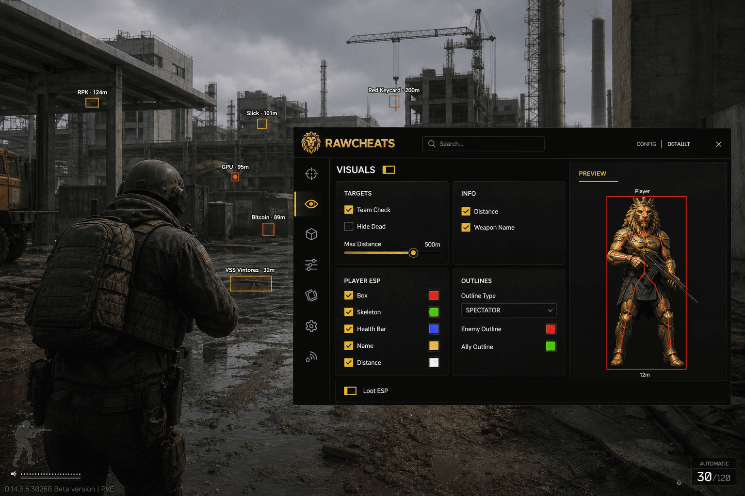 Best Escape from Tarkov Loot ESP in 2026 — What Actually Works — in-game screenshot showing RawCheats overlay