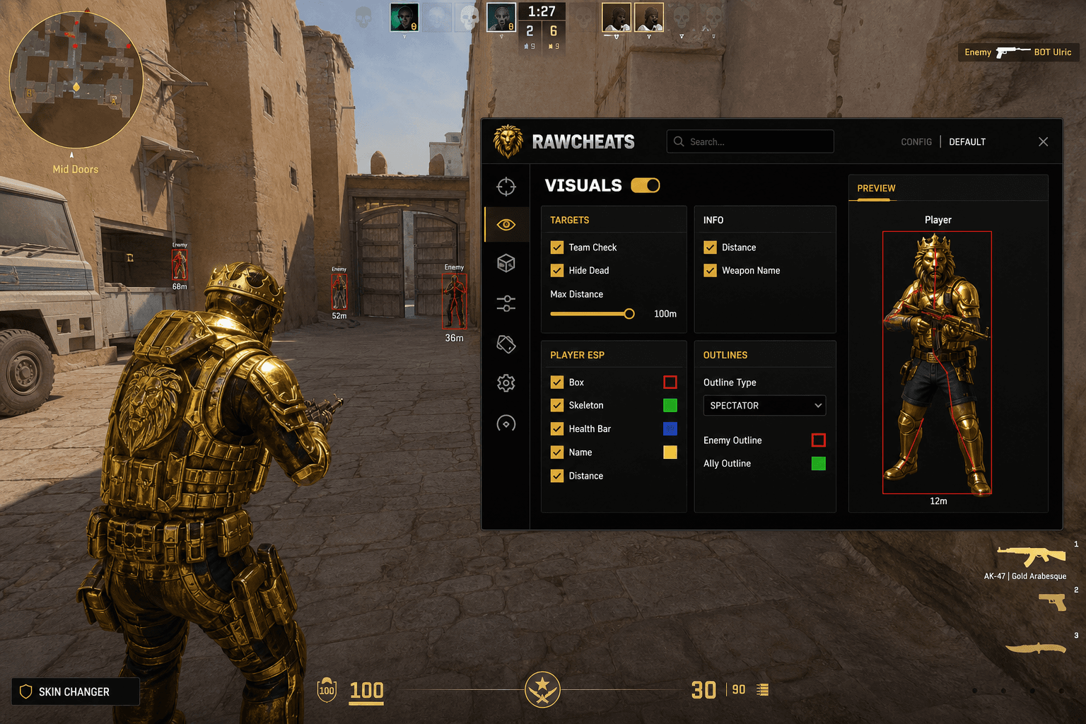 Best Counter-Strike 2 Skin Changer in 2026 — What Actually Works — in-game screenshot showing RawCheats overlay
